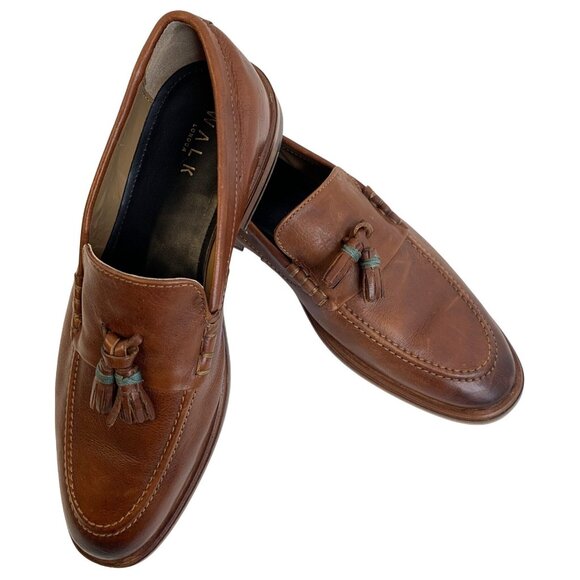 Mens Walk London Brown Leather Loafers Tassels Size 10 GUC Slip On main image 4